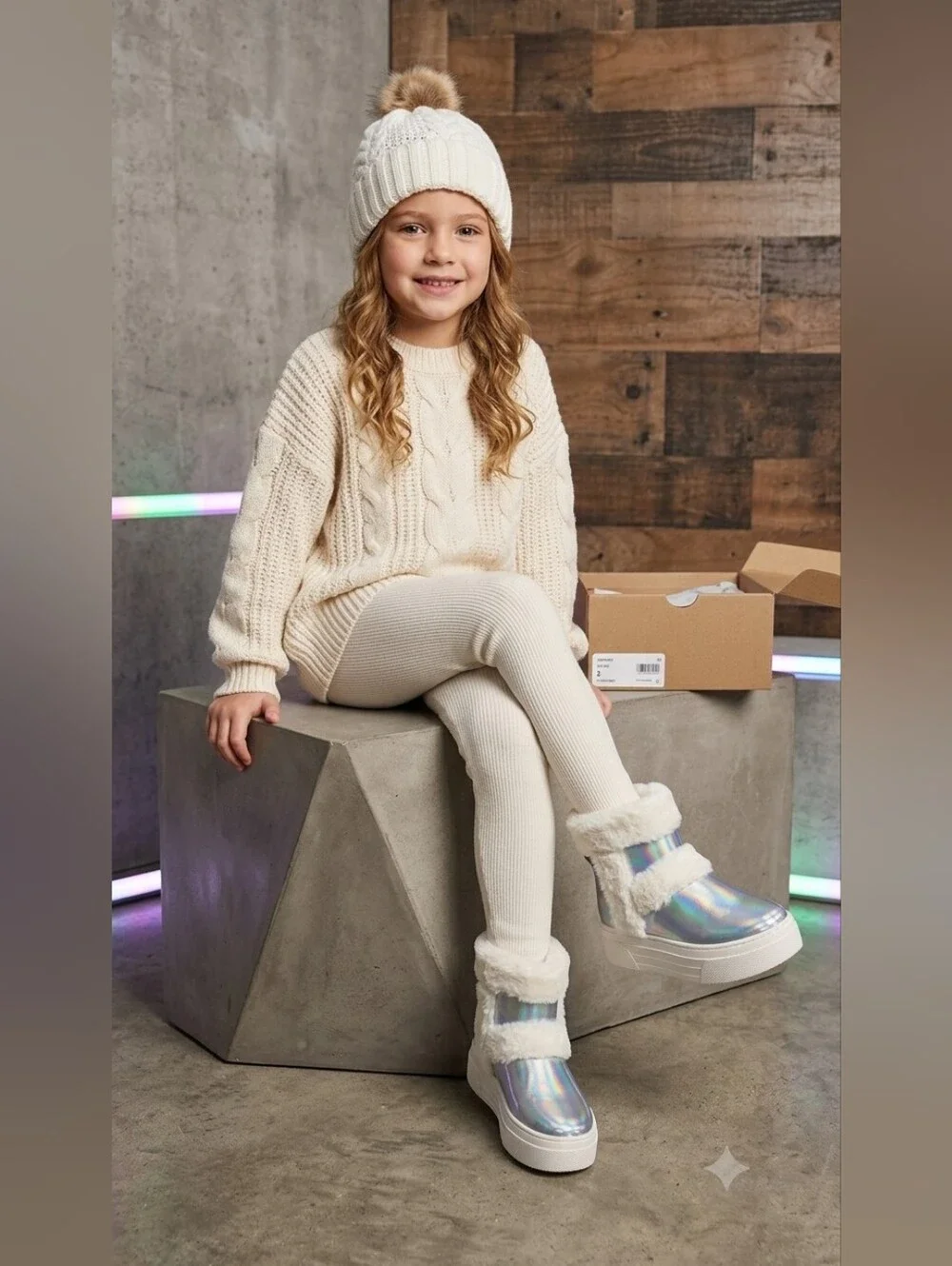 Steve Madden Kids Holographic Silver Faux-Fur Platform Boots Size 2 JBUUNNY